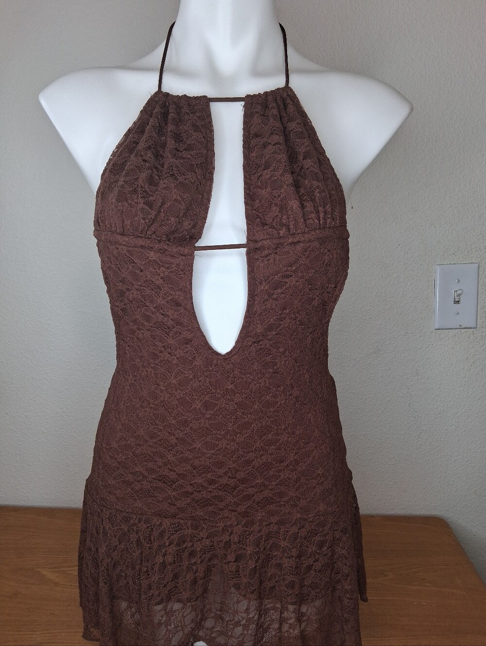 Brown Lace Halter Romper With Built -in Short | Beach or Night Out